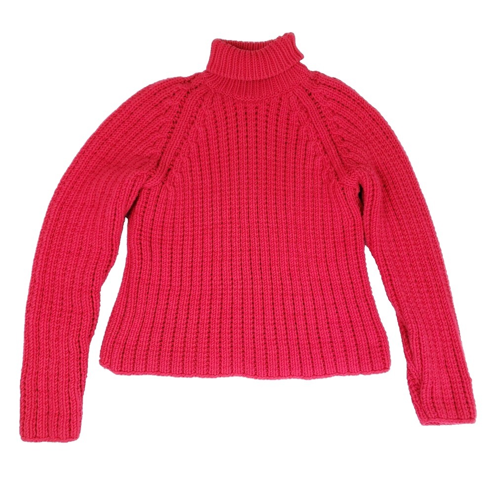 Kate Hill Turtleneck Sweater Women Petite PL Red Chunky Knit Y2K Cozy Minimalist